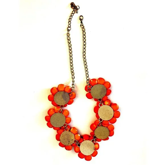 Vintage-Inspired TopShop Orange Flower Statement Necklace with Faux Pearls - Picture 9 of 11